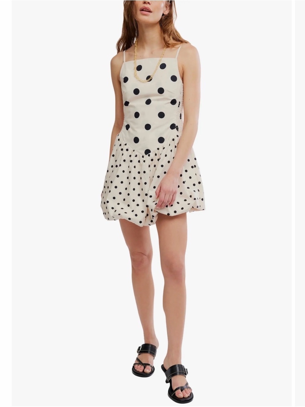 Free People Cream Polka Dot Square Neck Mini Dress